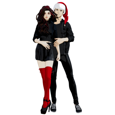 Şeffaf arkaplanda izole edilmiş Noel kıyafetleri içinde 3D karikatür çifti