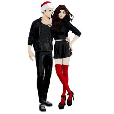 Şeffaf arkaplanda izole edilmiş Noel kıyafetleri içinde 3D karikatür çifti