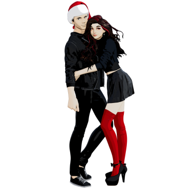 Şeffaf arkaplanda izole edilmiş Noel kıyafetleri içinde 3D karikatür çifti