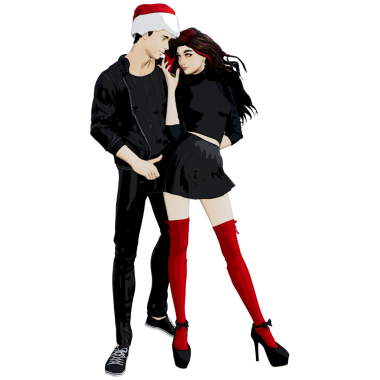 Şeffaf arkaplanda izole edilmiş Noel kıyafetleri içinde 3D karikatür çifti