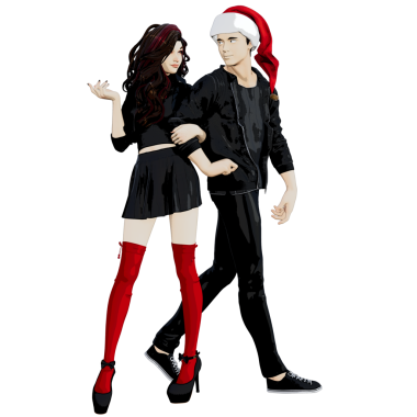 Şeffaf arkaplanda izole edilmiş Noel kıyafetleri içinde 3D karikatür çifti