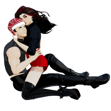 Şeffaf arkaplanda izole edilmiş Noel kıyafetleri içinde 3D karikatür çifti