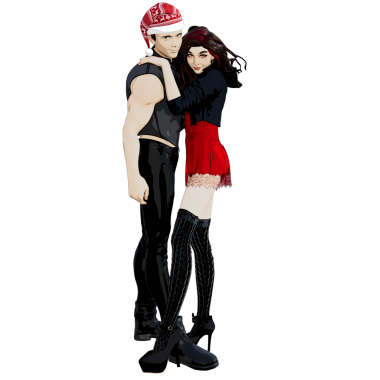 Şeffaf arkaplanda izole edilmiş Noel kıyafetleri içinde 3D karikatür çifti