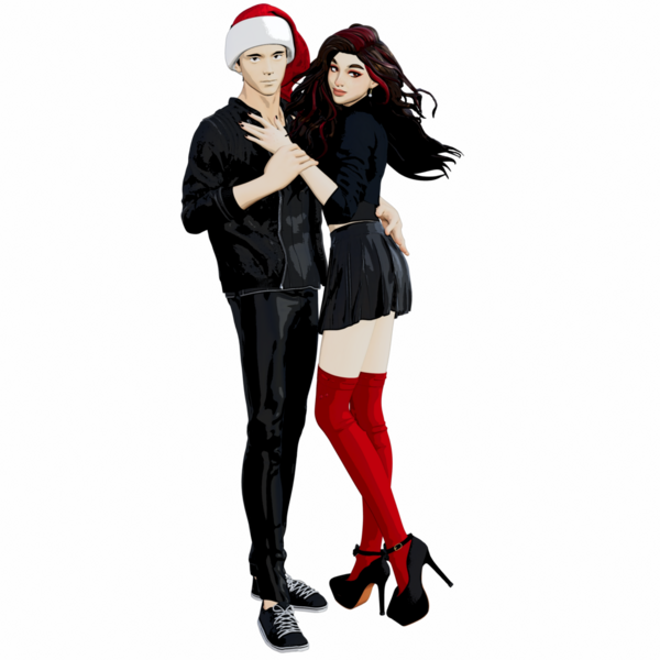 Şeffaf arkaplanda izole edilmiş Noel kıyafetleri içinde 3D karikatür çifti