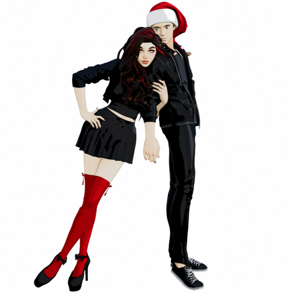 Şeffaf arkaplanda izole edilmiş Noel kıyafetleri içinde 3D karikatür çifti