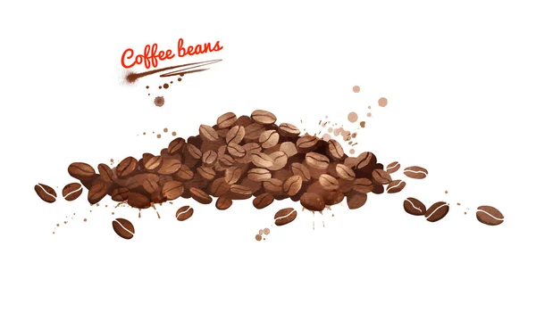 Watercolor illustration of coffee beans pile