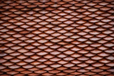 Tayland tapınağındaki çatı kiremitleri tapınağın içinde faaliyet varken güneşi ve Budistler için yağmuru korur..