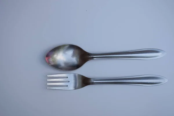 Metal Spoons Forks White Background — Stock Photo, Image