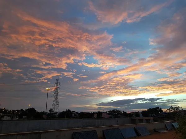 Orange White Cloud Dramatic Blue Sky Background Sunset — Stock Photo, Image