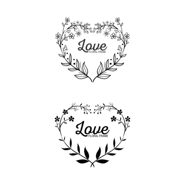 Blomsterkjærlighetsramme Enkel Bryllupskrans Vektor Håndtegnet Illustrasjon – stockvektor