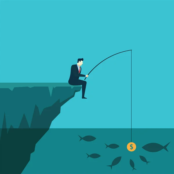 İş adamı konsepti para ile balık tutma