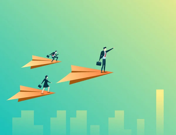 İş adamları illüstrasyon takım çalışması kavramı kağıt uçakla uçar