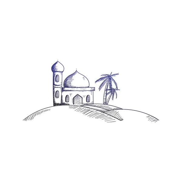 Ισλαμικό Τέμενος Ζωγραφισμένα Στο Χέρι Εικονογράφηση Στυλ — Διανυσματικό Αρχείο