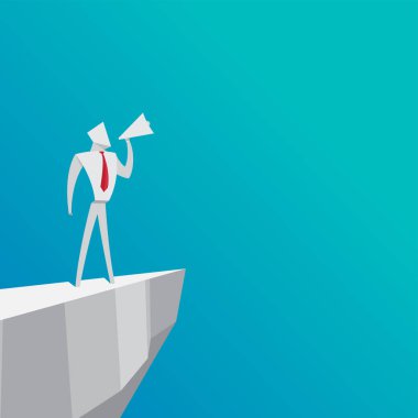 İş adamları kavramı iş adamı elinde megafon origami kağıt tarzı
