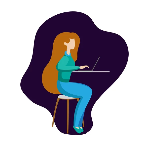 Mujer Plana Gente Usando Ilustración Portátil — Vector de stock