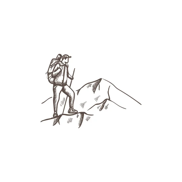 人々は手描きのコンセプトハイキング山旅行 — ストックベクタ
