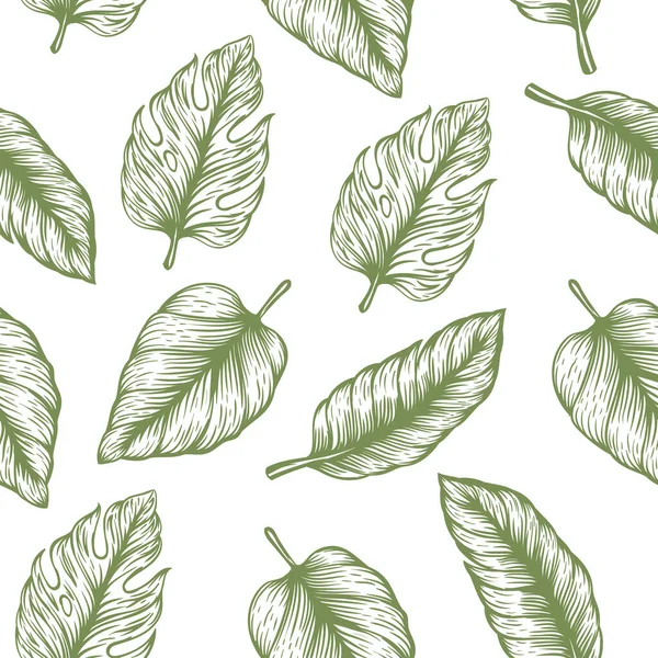 Tropical Floral Seamless Pattern Green Leaf — Stock Vector