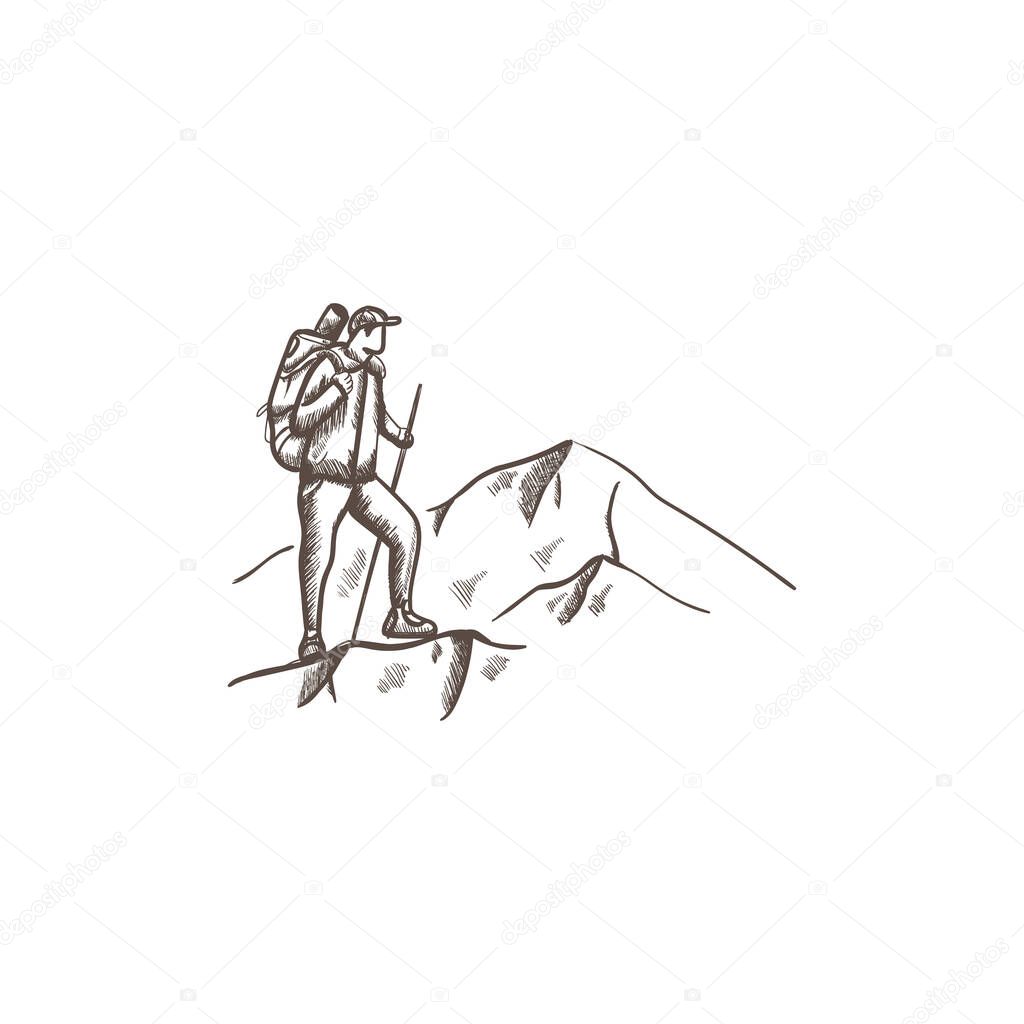 people hand drawn concept hiking mountain traveling