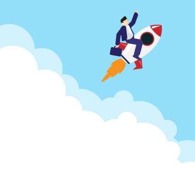 Roket düz vektör illüstrasyon yarışmasına katılan iş adamları