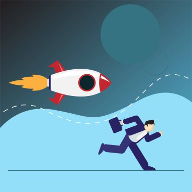 İş adamları roket düz vektör illüstrasyon yarışmasında yarıştılar