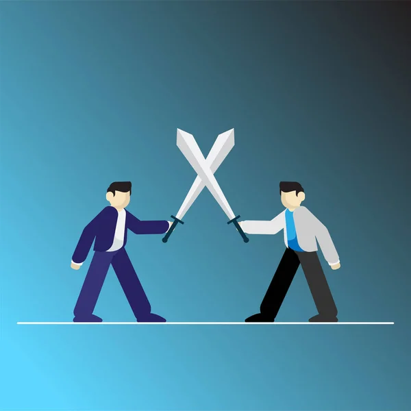 Zwei Geschäftsleute Kämpfen Mit Schwertflachvektor Illustrationswettbewerb — Stockvektor