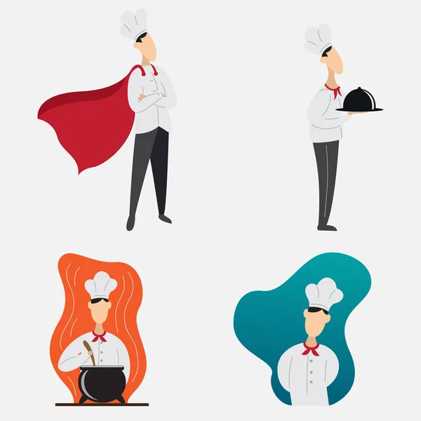 Pessoas Chef Set Flat Vector Ilustração Super Cozinhar — Vetor de Stock