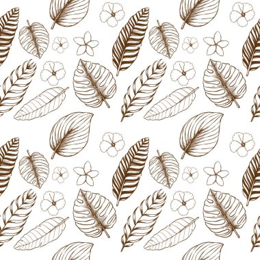 Kusursuz desenli tropikal yapraklar çiçek vektörü çizimi