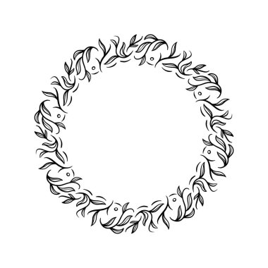 Çember çiçekli çizim çerçeve çizimi illüstrasyonu