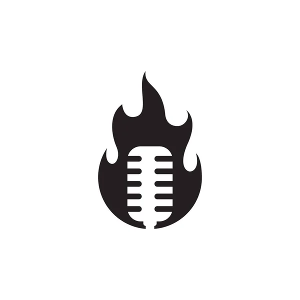 Fire Mic Music Logo Template Silhouette Illustration — Stock Vector