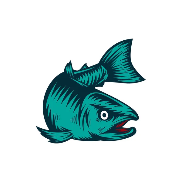 Lachs Fisch Logo Design Vorlage Vektor Illustration — Stockvektor