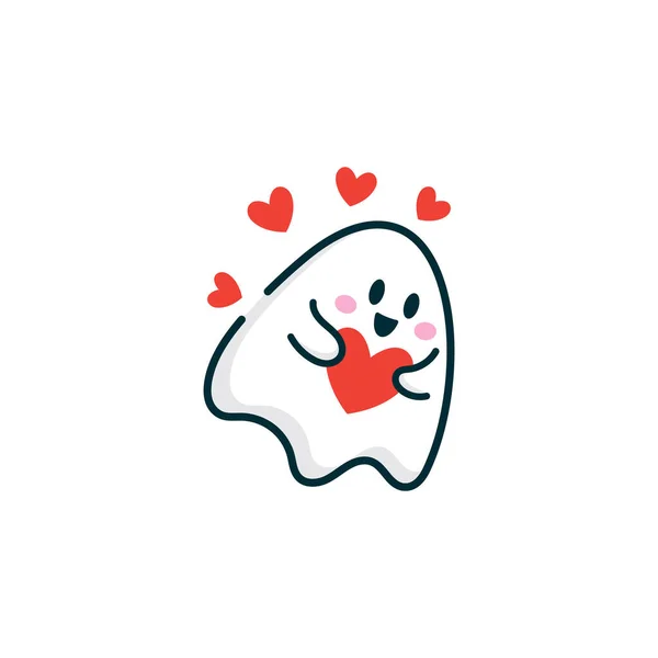 Cute Ghost Cartoon Love Vector Illustration — Stock Vector