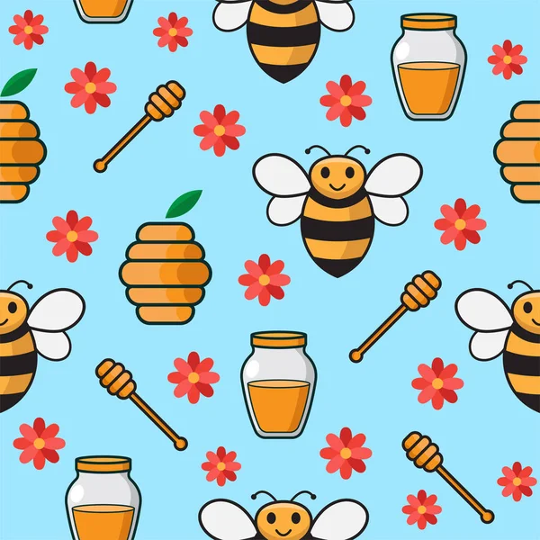 Abeja Lindo Dibujo Animado Sin Costura Patrón Vector Ilustración — Vector de stock