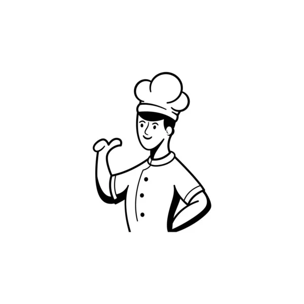 Joven Chef Buen Pulgar Arriba Silueta Mano Estilo Retro Vector — Vector de stock