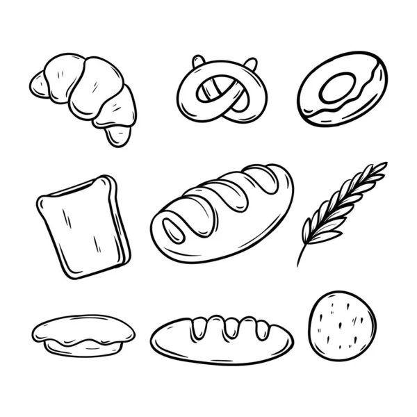 Bakery Doodle Hand Drawn Set Illustration — Stock Vector