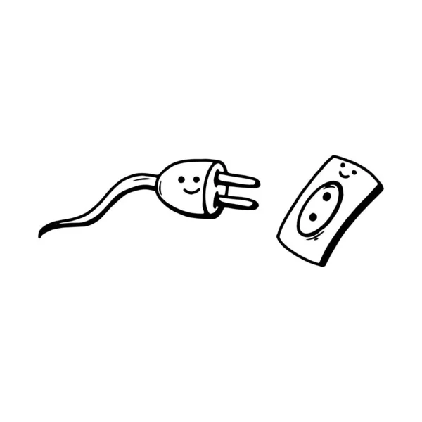 Retro Plug Unplug Carino Doodle Cartoon — Vettoriale Stock