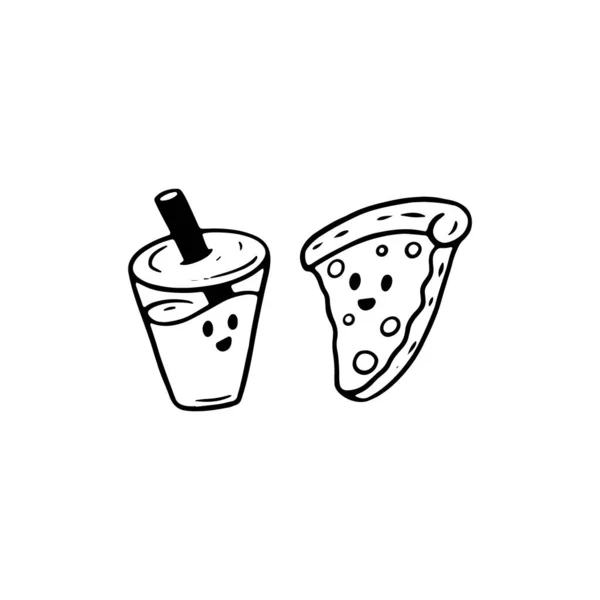 Mutlu retro doodle pizza ve bardak için