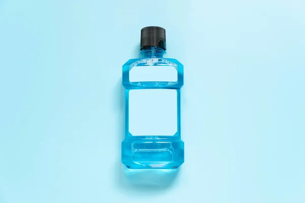 Пляшка Полоскання Рота Порожньою Етикеткою Гігієни Порожнини Рота Світло Блакитному — стокове фото