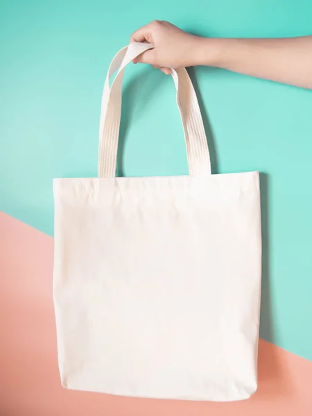 Tessuto Bianco Bianco Tela Tote Bag Con Manico Modello Design — Foto Stock