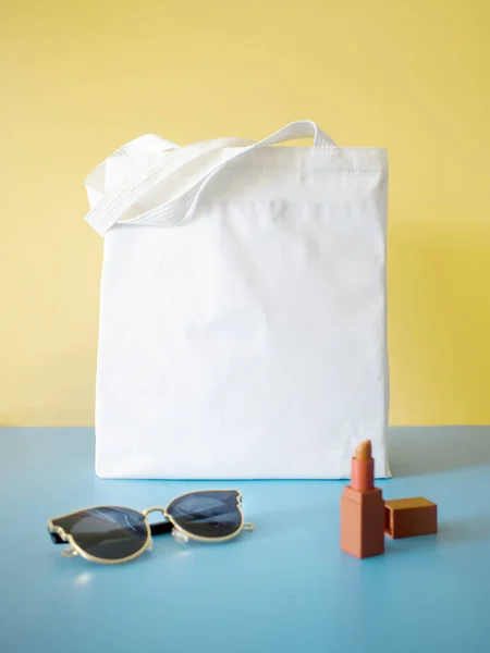 Concetto Borsa Design Finto Bianco Bianco Tote Bag Tela Tessuto — Foto Stock