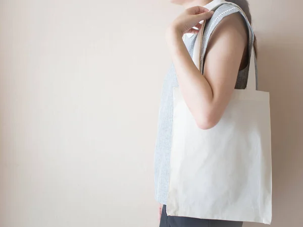 Blanco Witte Tote Tas Canvas Stof Met Handvat Mock Design — Stockfoto