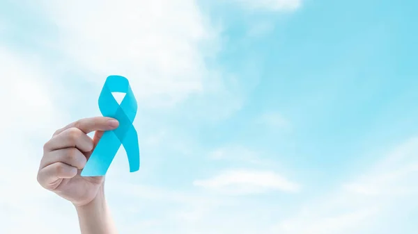 Men Health Prostate Cancer Awareness Campaign November Hands Holding Light — Stock Photo, Image