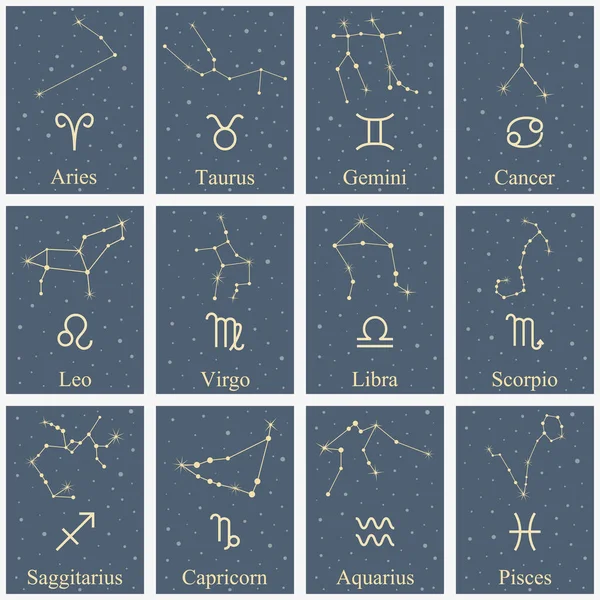Znaki Zodiaku Gwiazdozbiór Flagi Gwiazdy Wektor Astrologia Horoskop Tło — Wektor stockowy