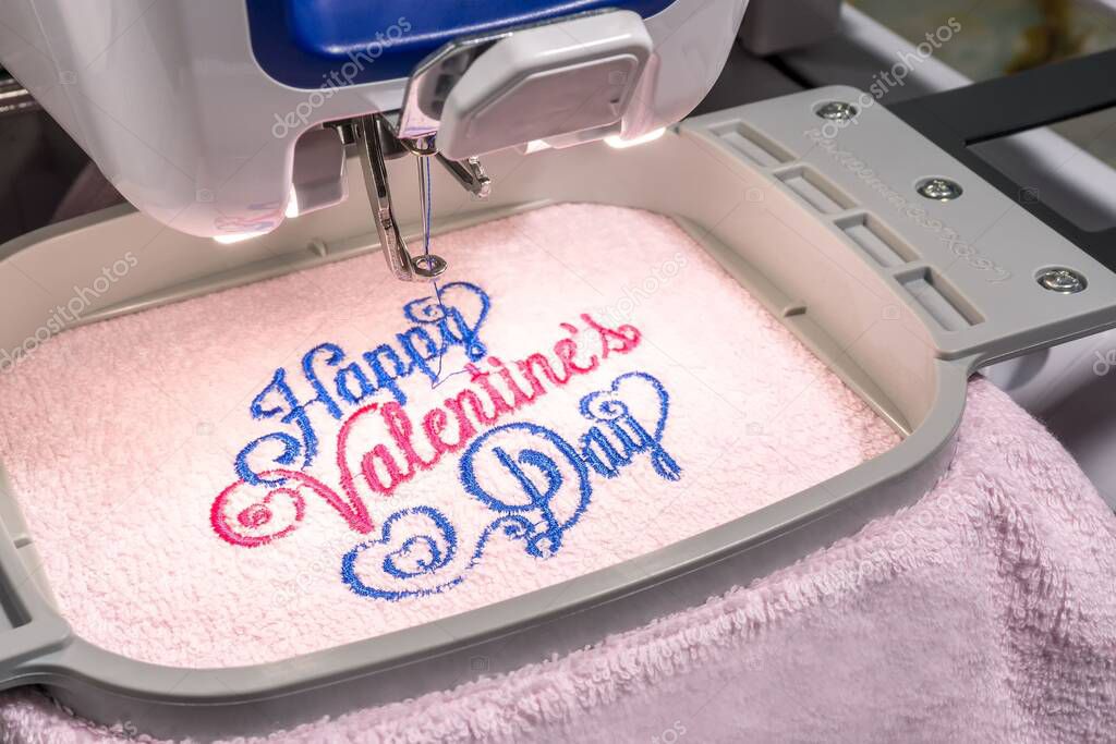 Close up picture of workspace embroidery machine