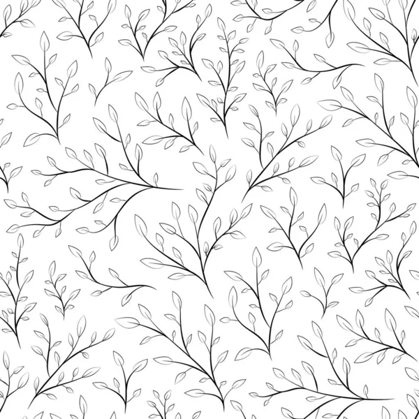 Branches Ligne Art Noir Blanc Motif Sans Couture Nature Fond — Image vectorielle