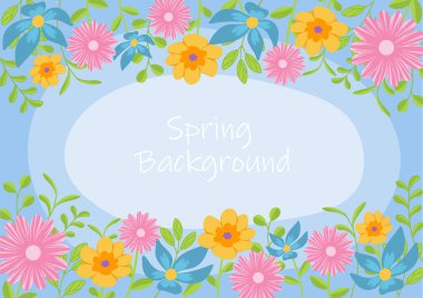 bahar güzel çiçek mavi arka planda, çiçek kenarı, vektör illüstrasyon arka planı