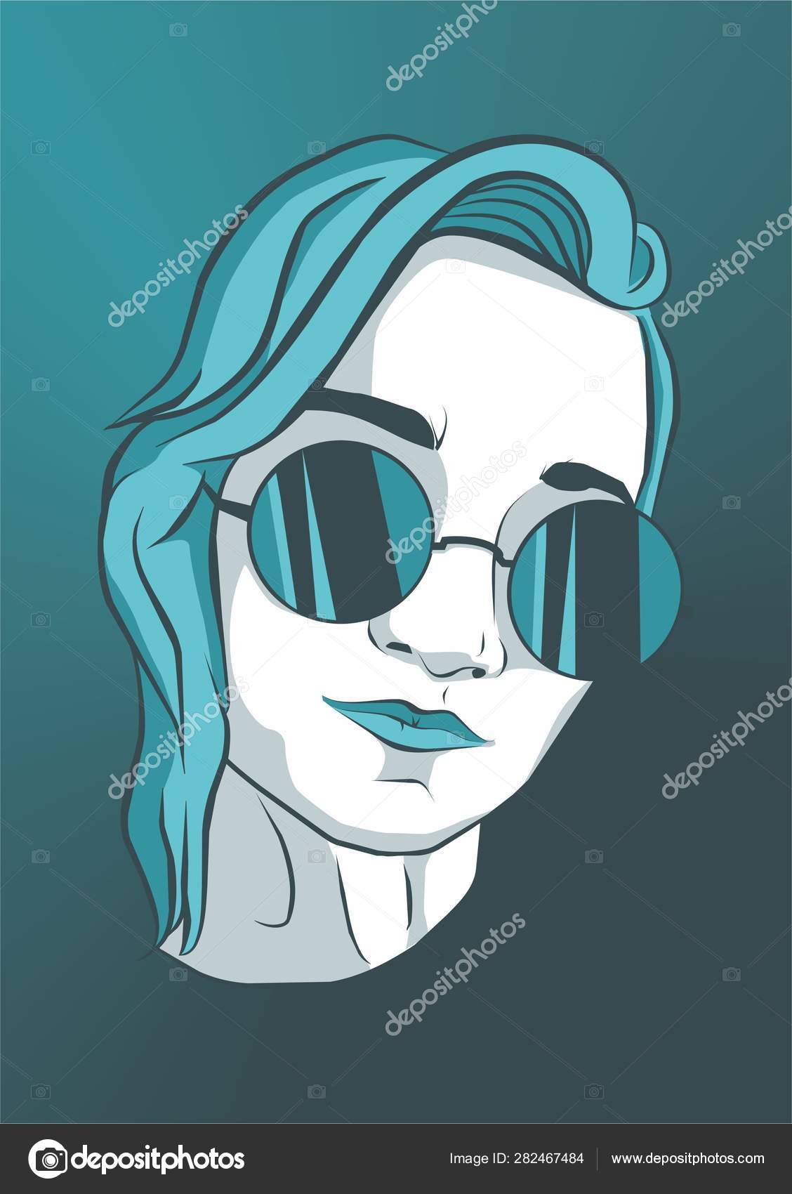 Mint Bob Haircut Girl Summer Glasses Stock Vector C Koshka2901