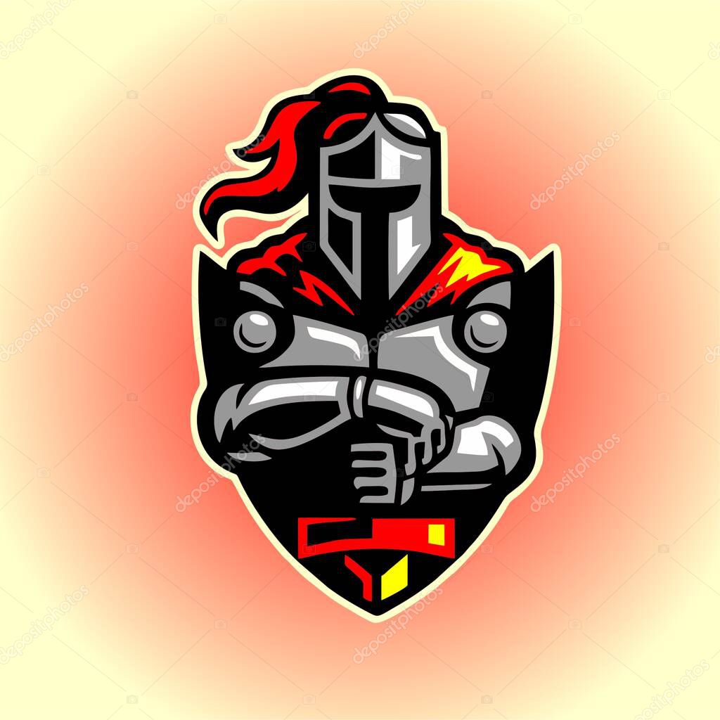 Art Logo Logotype Illustration Vector Icon Black Warrior Knight Red Gladiator Icon Killer Knight Logo Logotype Man Muscles Press Red Roman Shield Shoulders Spartan Sword Valor Vector Viking Warrior White Premium