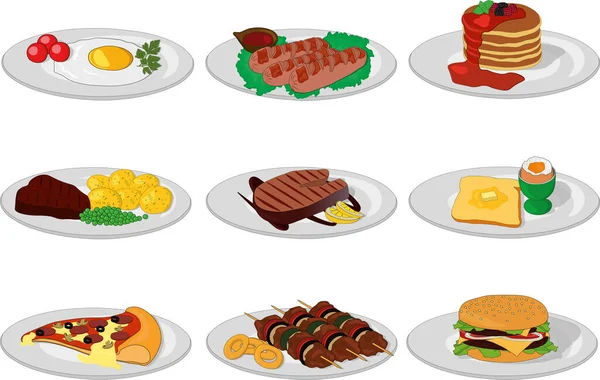 Διαφορετικά Πιάτα Τροφίμων Διανυσματική Απεικόνιση — Διανυσματικό Αρχείο