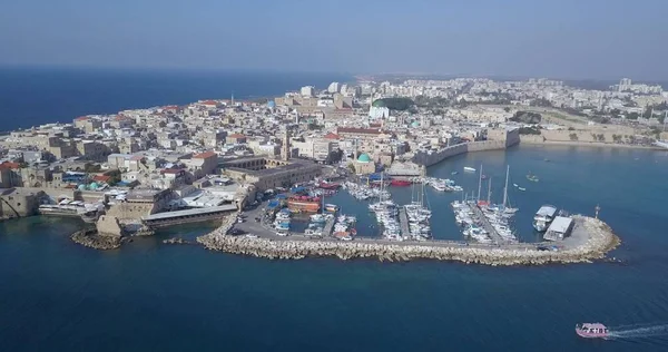 Acre Israel: Eski Şehir Körfezi ve Acre Limanı veya İsrail 'in hava görüntüleri.