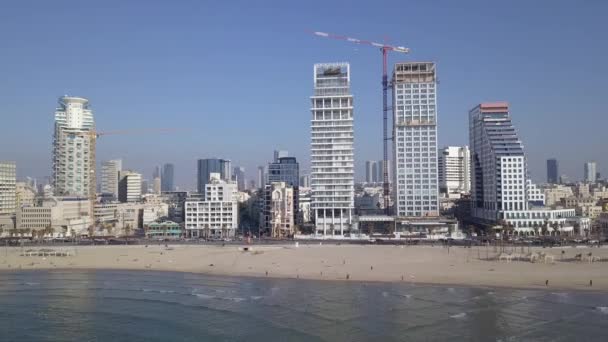Tel Aviv panorama. Pobřeží TLV z hlediska Středozemního moře — Stock video